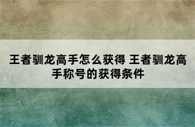 王者驯龙高手怎么获得 王者驯龙高手称号的获得条件